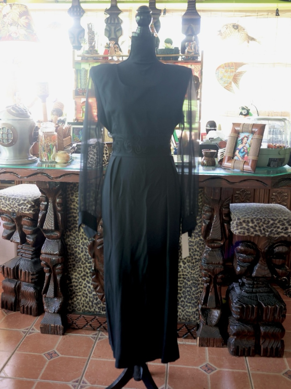 Black Midi Dress with Sheer Long Sleeves